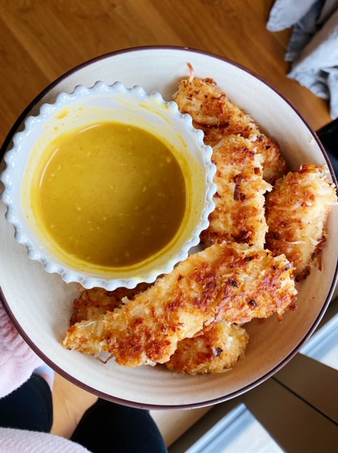 Coconut Crusted Chicken with Honey Mustard Sauce