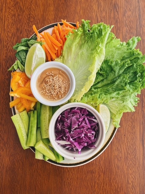Spring Roll Lettuce Wraps with Peanut Sauce
